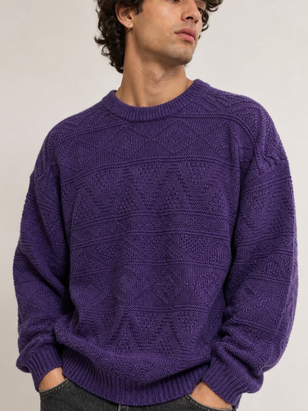 Vintage American Eagle Textured Knit Sweater Men’s Medium Purple 90s Y2K
